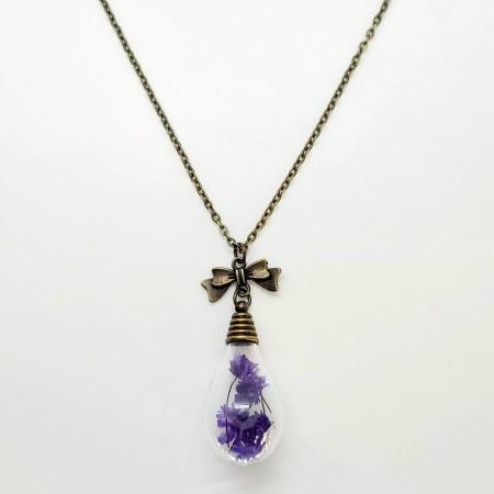 Necklace bronze glass ball with blue flowers1